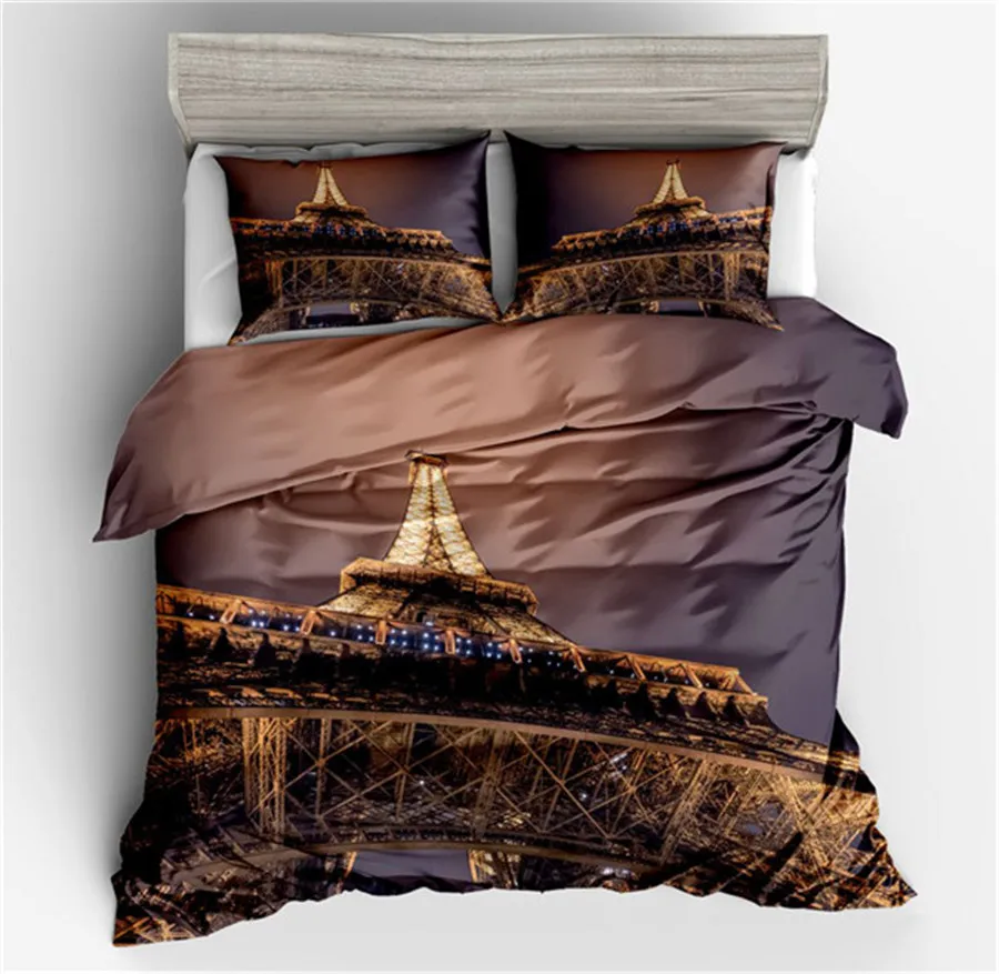 Bedding France Paris Tower Bedding Set Brown and Purple Bed Set