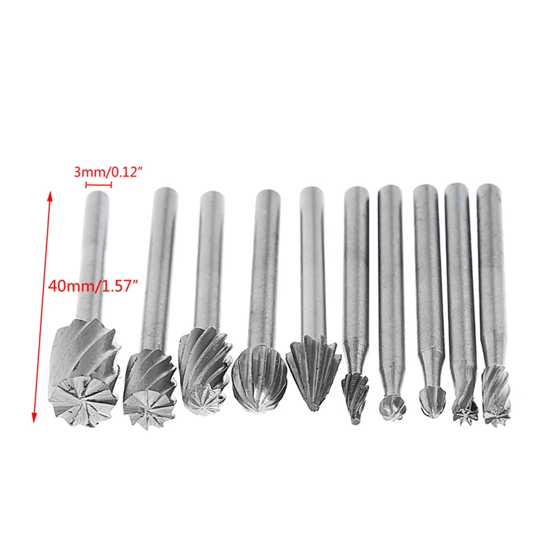 10PC Rotary File Electric Polishing Grinding Head Engraving Cutter Wood Tool Set W310