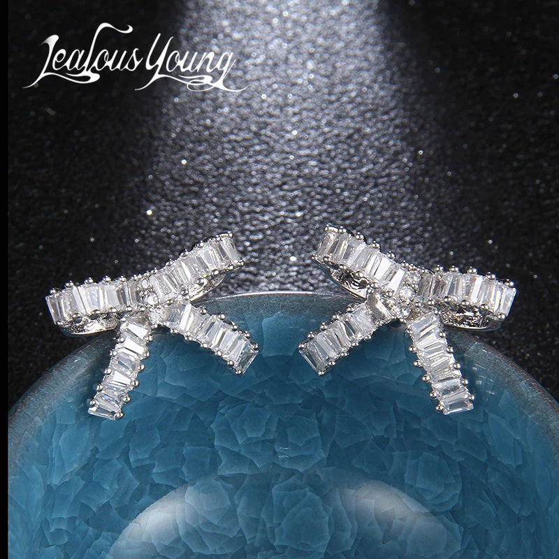 Classic Rose Gold/White Gold Color Earings Ribbon Knot Crystal Stud Earrings Set Women Fashion Jewelry Oorbellen AE349 | Украшения и