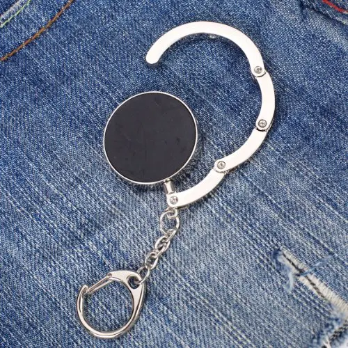 

JFBL Wholesale Round Rhinestone Purse Handbag Hanger Hook Folding Hanger Holder w/ Keychain(Silvery and Purple)