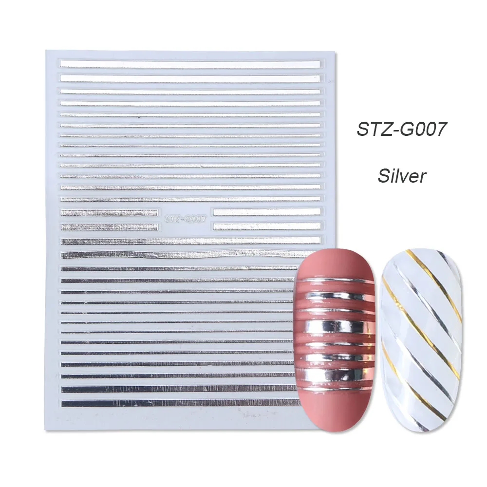 1 шт золотые Серебристые 3D наклейки для ногтей прямые изогнутые вкладыши полосы ленты обертывания геометрический дизайн ногтей украшения BESTZG001-013 - Цвет: STZ-G007 Silver