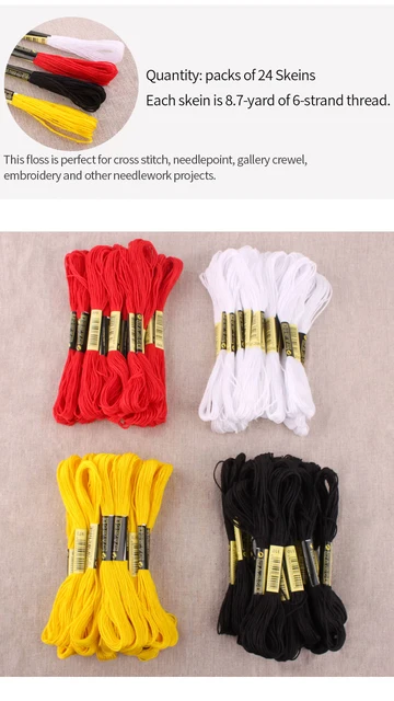 12/24Pcs Black and White Cross Stitch Thread Embroidery Floss Skeins Black  Color Hand Sewing Threads DIY Craft Needlework