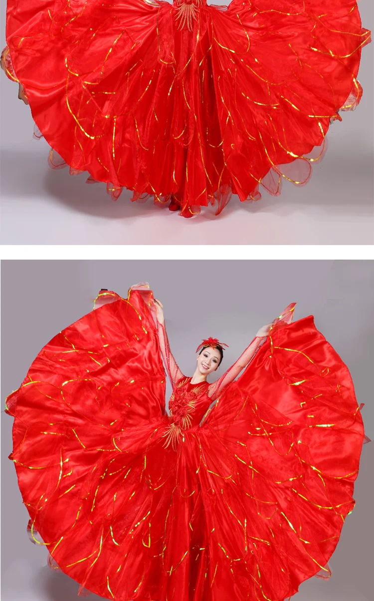 Испанское фламенко Полный юбки открытый танец большой маятник платье для взрослых женщин Современный танец сценический костюм H541