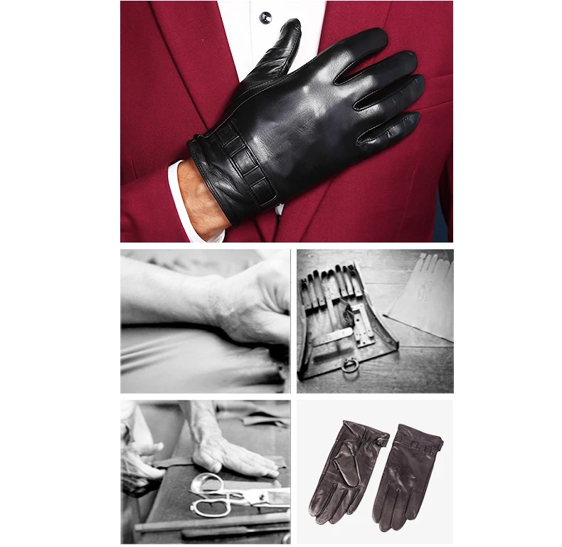 Мужские перчатки из натуральной кожи из натуральной овчины черные перчатки с сенсорным экраном модные брендовые Зимние теплый шерстяной