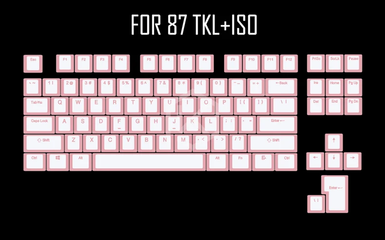 Пудинг pbt doubleshot keycap oem задний светильник механические клавиатуры молочный Белый Розовый Черный gh60 покер 87 tkl 104 108 ansi iso - Цвет: PinkWhite 87 iso