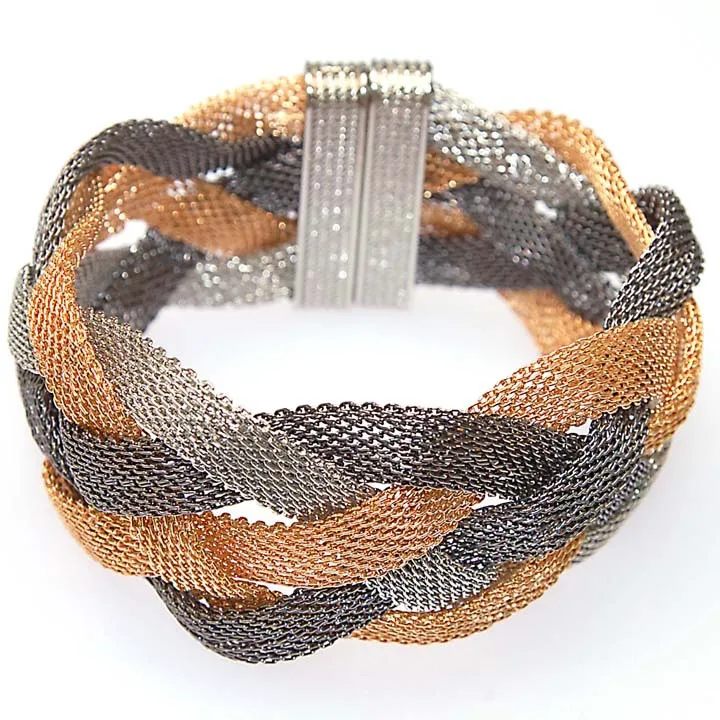 

Miasol Brazilian style braided net chain magnetic clasp wrap bracelet design elegant weave hollow cross bracelet