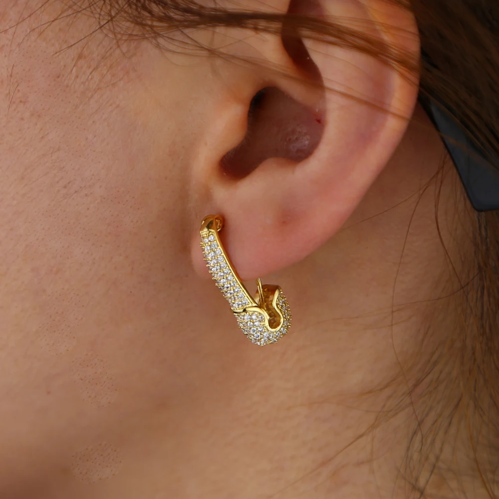 

Multi color micro pave cz Safety pin earring micro pave rainbow green red white cz small cute lovey unique fashion jewelry