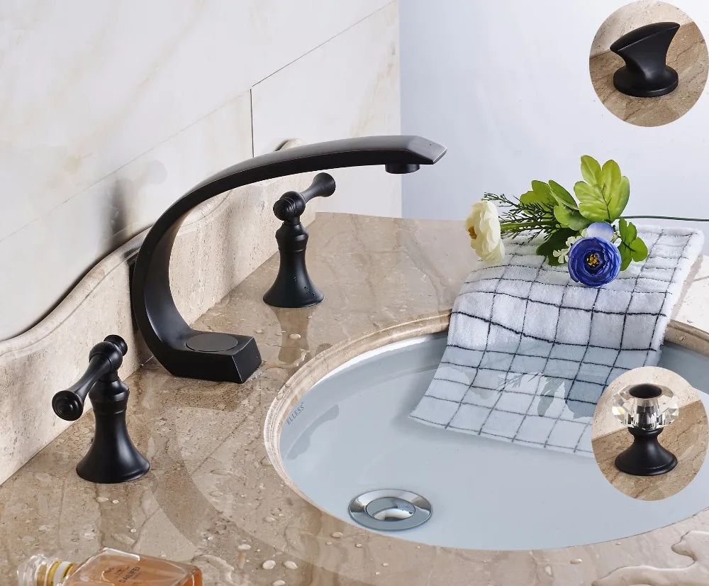 

Luxury Deck Mount 3 Holes Three Style Widespread Two Handles Bathroom Tub Sink Faucet Basin Mixer Taps