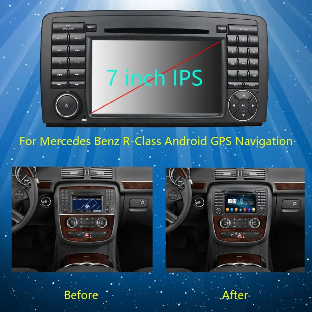 Excellent 7"IPS 8Core 4G+64G Android 9.0 Car DVD Player For Mercedes Benz R Class W251 W280 W300 W320 W350 GPS Radio DSP Parrot BT CarPlay 2