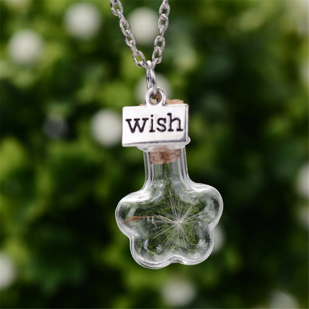 

Handmade Glass Cover Wish Star Heart Column Pendant Necklace DIY Creative Dried Dandelion Seed Immortal Flower Necklace Wholesal