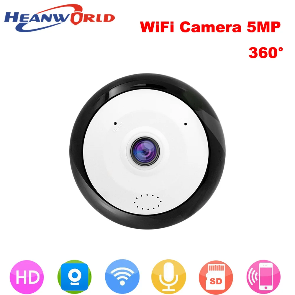

Heanworld Mini WiFi Camera 5MP 360 Degree Wireless Camera 3MP Night Vision Support SD Card two way audio Security IP cam P2P