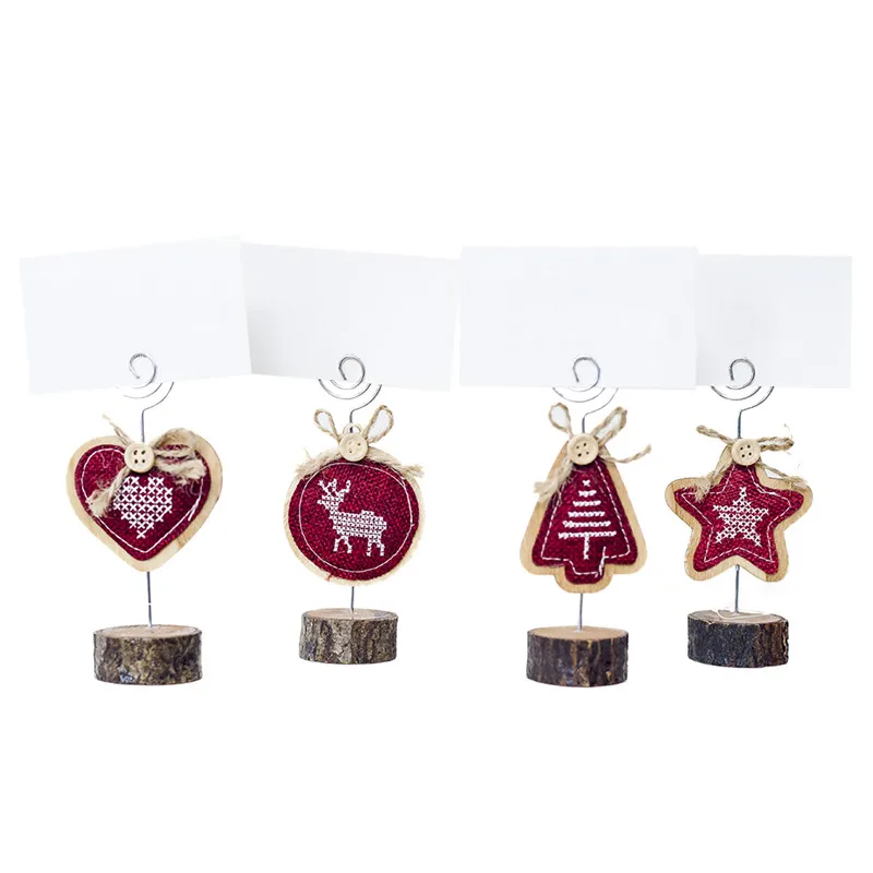 Creative Christmas Photo Clip Holder Christmas Wooden Business Card Holder Wooden Iron Note Clip Stand Ornament Festival Supplie