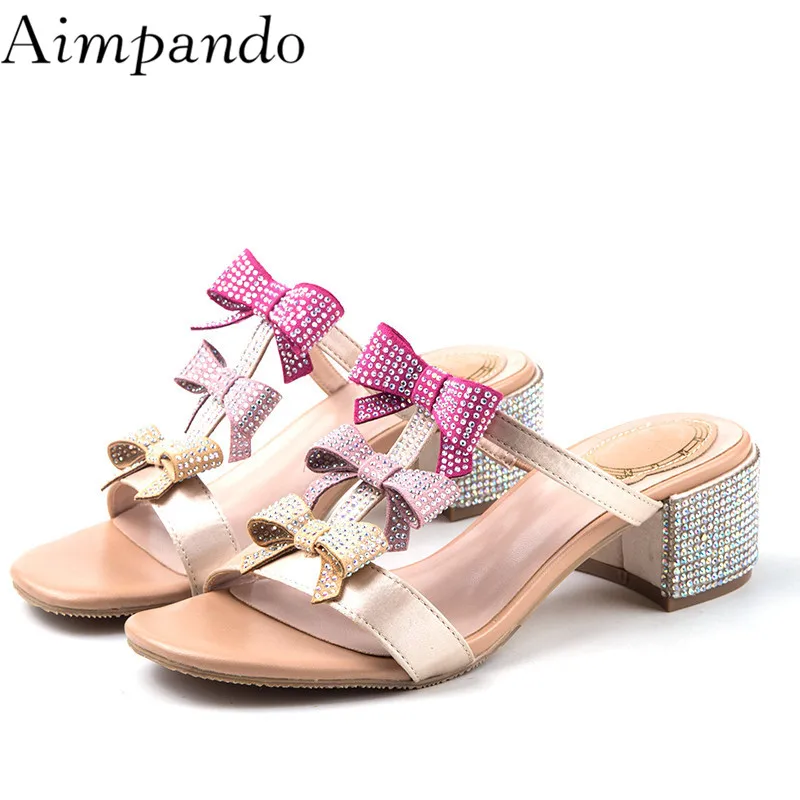 

New Summer Chic Butterfly-knot Sandalias Mujer Sweet Pink Crystal One-strap Gladiator Sandals Women