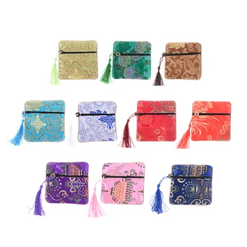 

1PC Silk Jewelry bag Chinese Coin Tassel Zipper Pouch Bags Wedding Party Gift Sundries storage organizer bag jewelry packaging