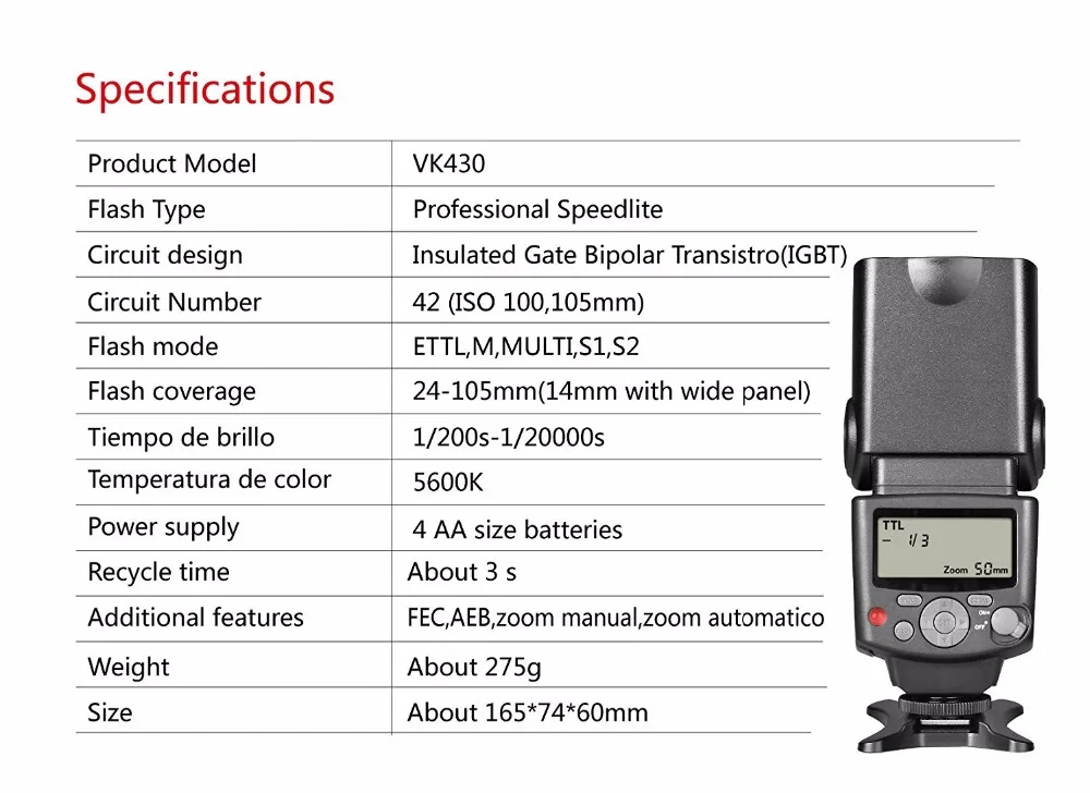 Voking VK430 E-TTL ЖК-Вспышка Speedlite с дисплеем башмак крепление вспышки для Canon Eos цифровой DSLR камеры со стандартной подставкой Горячий башмак+ подарок