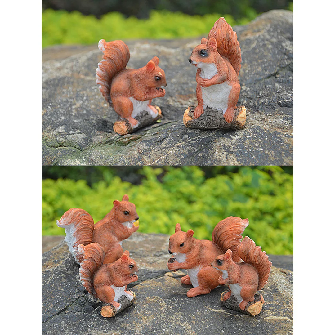 2Pcs/lot Resin Squirrel Sculpture Ornaments Collectible Outdoor Home Garden Decor