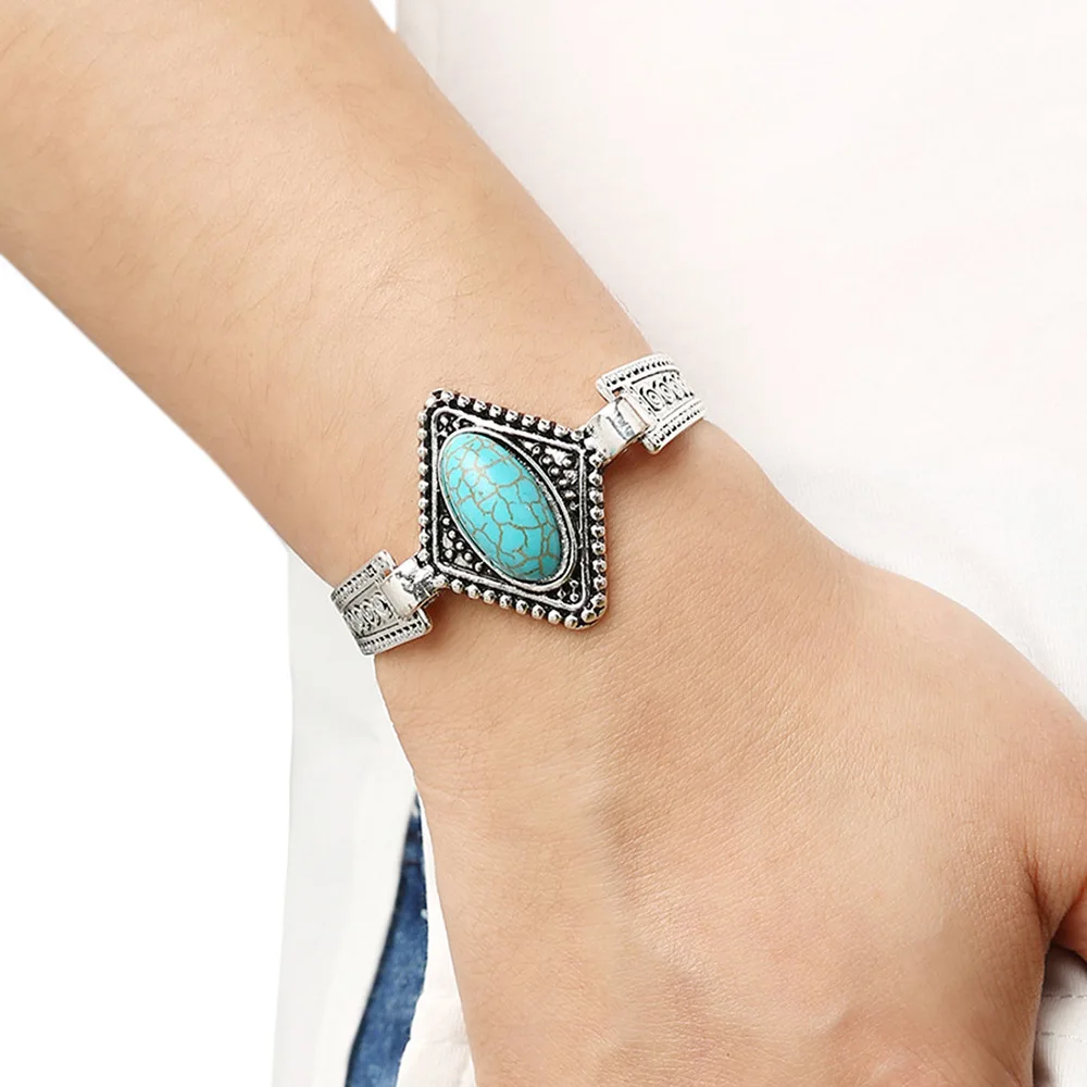 Restoring ancient ways Sterling silver jewelry design Bohemia concentric bracelet teardrop-shaped turquoise bracelets