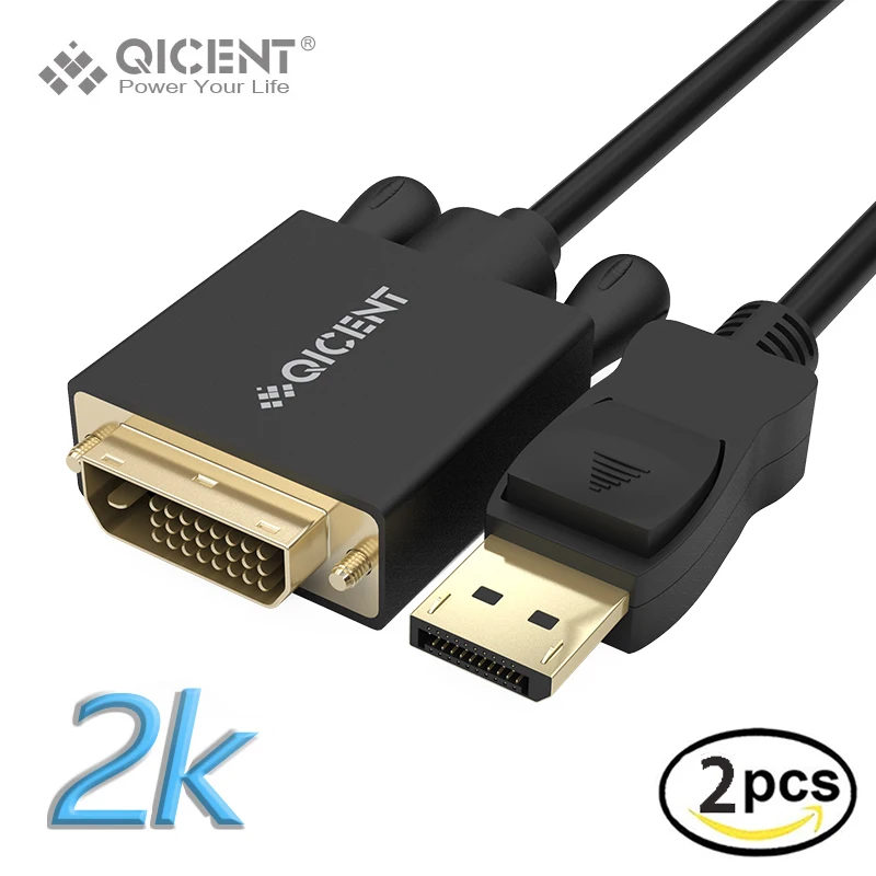 

QICENT DisplayPort to DVI Adapter, Dp to DVI Converter Male to Male Gold-Plated Cord for 1080P HDTV PC Laptop Projector-2pcs