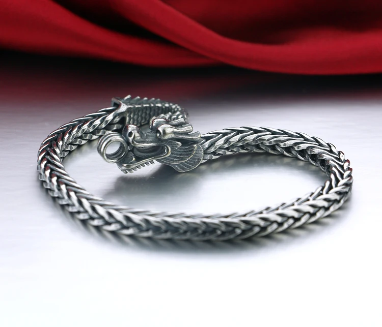 Мужской тайский серебряный браслет из серебра 925 пробы, этнический дизайн дракона, цельный серебряный браслет, браслеты с подвесками, 5 мм, 20 см, цепочка, подарок на день рождения