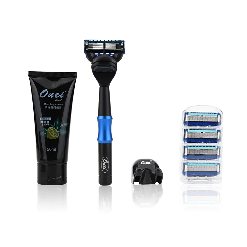 

Man Face Care Beard Remove Razor 5 Layer Balde Plastic Holder Shaving Cream Set Gift Box