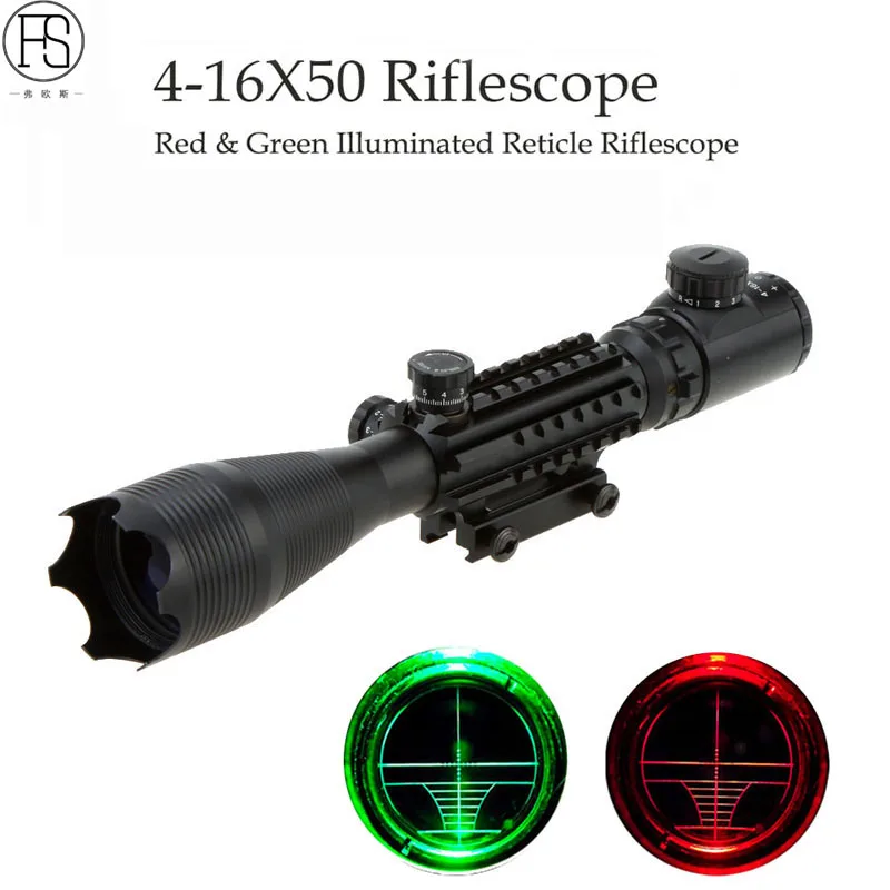 

4-16x50 Red Green Illuminated Reticle Riflescope Sniper Scope Tactical Hunting Rifle Airsoft Gun Sight Professional Laser Scope