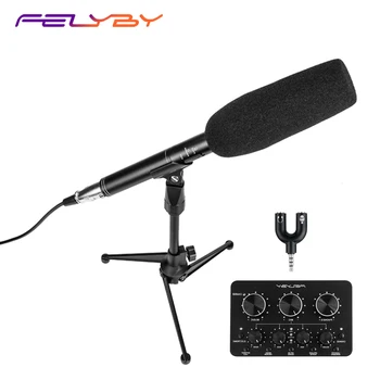 

FELYBY Professional Condenser Camera Microphone for Computer Recording Interview Conference Mikrofon set with sound card