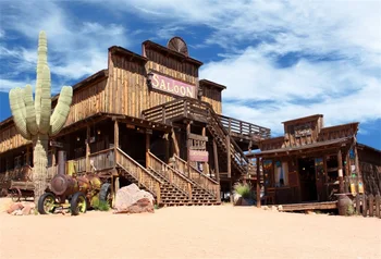 

Laeacco West Cow Boy USA Old Wild Desert Town Cactus Blue Sky Cloud Scene Photo Background Photography Backdrop For Photo Studio