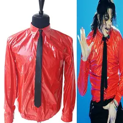 MJ в памяти Майкл Джексон Красный тонкая рубашка из искусственной кожи опасных Варенье Magic Клейкие ленты вель-КРО рубашка галстук для Dancer
