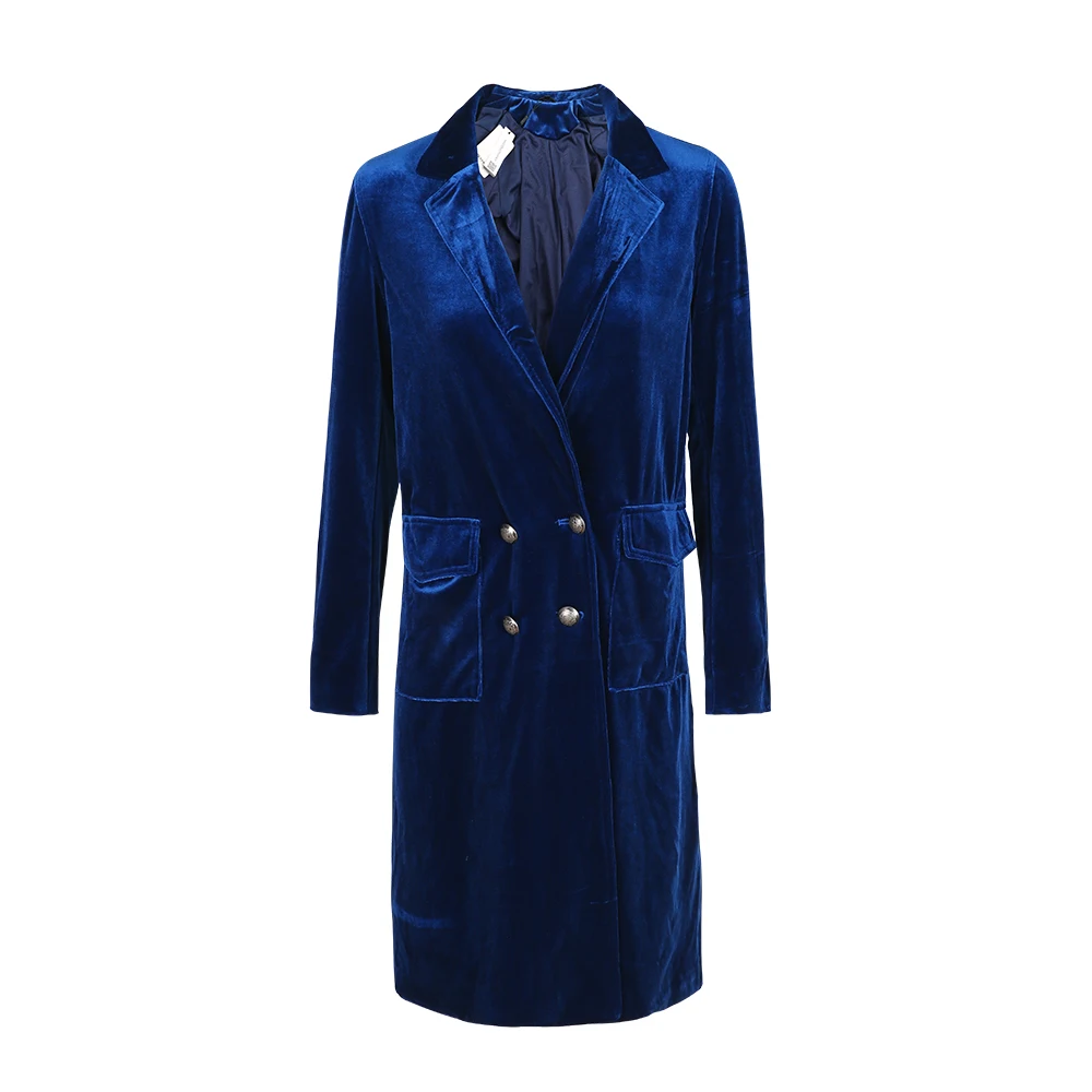 Darcydebie синее повседневное женское бархатное пальто, свободный двубортный Женский Тренч, элегантное винтажное шикарное базовое пальто, верхняя одежда