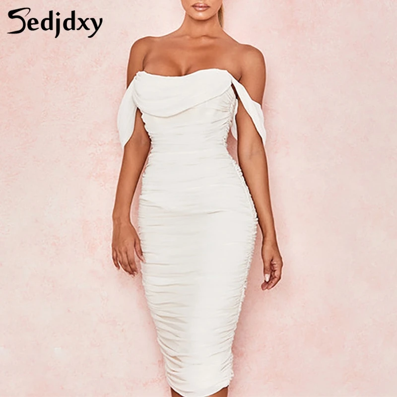 

Mesh Bandage Slevessless Dress Strapless Backelss Sexy Party Dresses 2019 Summer Women Midi Bodycon Dress