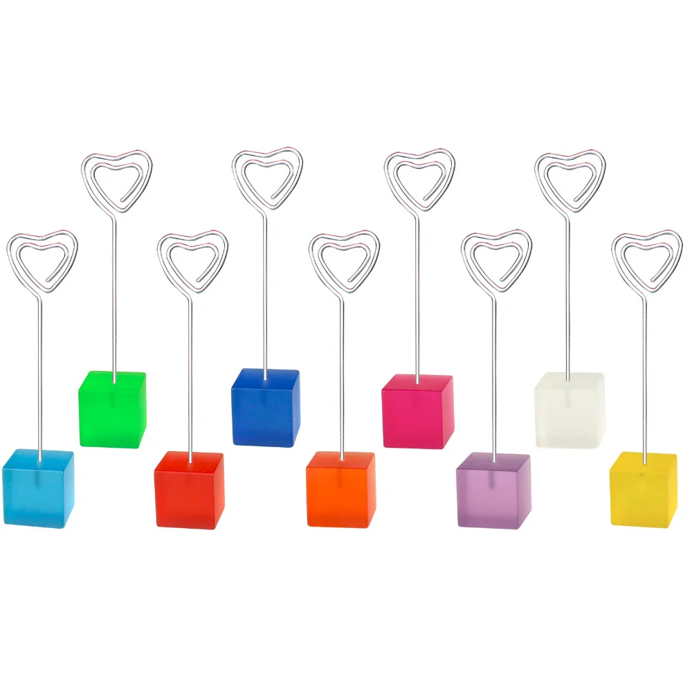 

Lot 10pcs Cube Base Music Wire Photo Clip,Color Memo Holder,Note Card Clamp,Wedding Party Favor,Personalized Present
