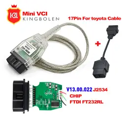 V13.00.022 последняя версия мини VCI интерфейс для TOYOTA TIS Techstream MINI-vci FT232RL чип J2534 OBDII OBD2 диагностический инструмент