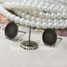 Пустой Серьги-гвоздики Основы Круглый рамка Смола Кабошоны pin Серьги сообщение настройки Сделай Сам Выводы Античная бронза тон 8 мм-20 мм