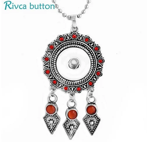 2018 Rivca Snap Button Pendant &amp Necklace For Women's Girl Jewelry New Collection Fashion Double circle Ancient Silver Plating |