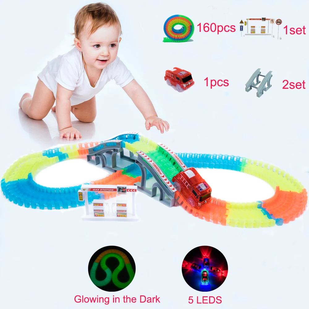 Glow race track Flexible Assembly Track Arch Bridge Accessories Colorful bright Flash in the Dark Electric with Led Car |