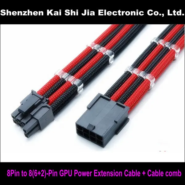 12 "с одним рукавом черный и красный PCI E GPU 8 Pin до 6 + 2 Pin PCI E удлинитель питания + 2 шт. кабель гребень|pci-e power|power extension cablepci-e 6 pin | АлиЭкспресс