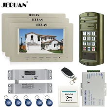 JERUAN 7“ Video Door Phone Intercom System kit 3 Monitor + Metal Waterproof Password HD Mini Camera +Electric Drop Bolt lock