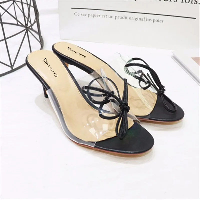 Toe Noir rose Transparent Croix Peep Black D'été Talon Diapositives Pvc Stiletto Femmes Pantoufles Liée Sandalias Fqn6Xfvxt