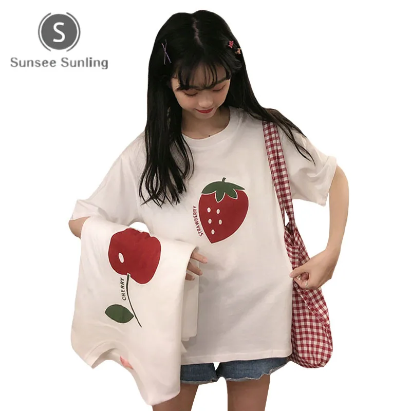 

2019 Summer Korean Harajuku Loose Fruit Printing Women T-shirt Bottoming Tops Strawberry Print Female T-shirt Camisetas Mujer