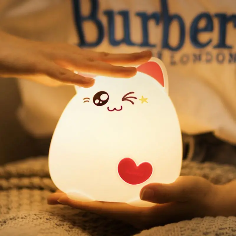 

Cartoon Animal LED Night Light Cat Type Soft Silicone Baby Nursery Lamp USB Rechargeable