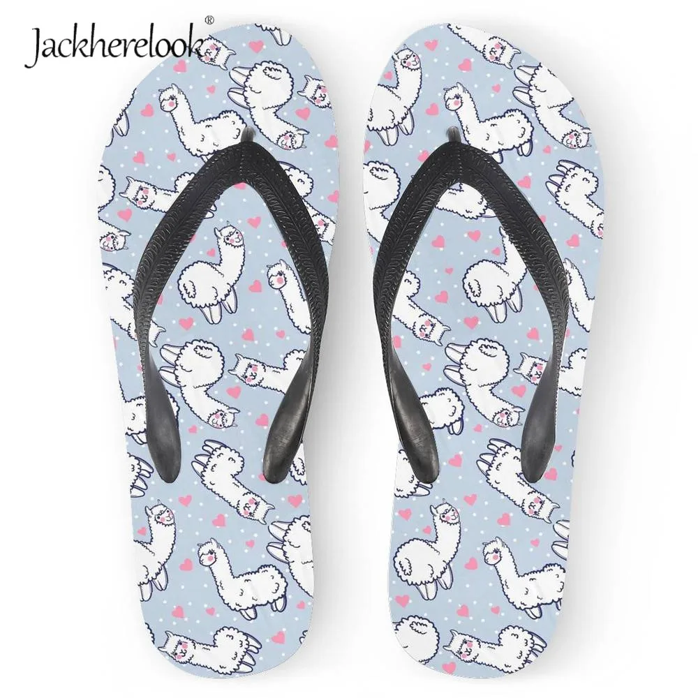 

Jackherelook Llama Alpaca Print Women Flip Flops Summer Beach Slippers Soft Comfortbale Rubber Flip-Flops Ladies Casual Sandals