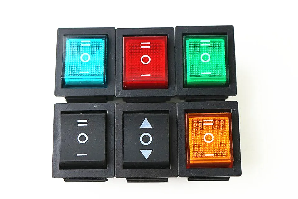 

Rocker Switch Power Switch 3 Position ON-OFFON 6 Pins With Light 16A 250VAC/ 20A 125VAC KCD4