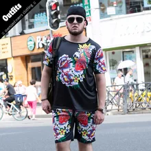 Prined Стиль Для мужчин s короткий рукав 2 шт. комплекты большой Размеры 6XL брендов Для мужчин комплект Для мужчин и шорты