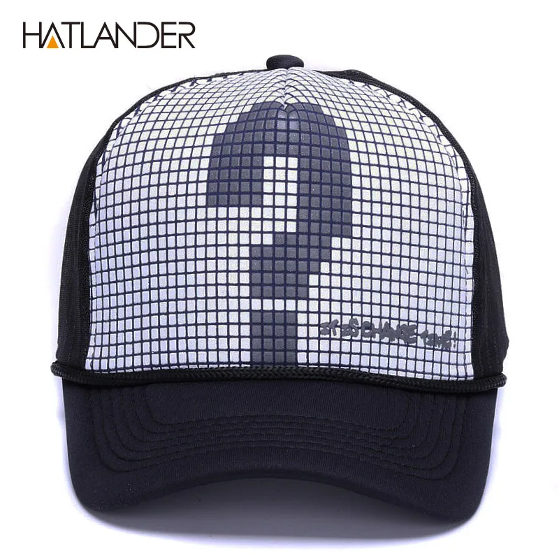 HATLANDER, повседневная черная сетчатая бейсболка, Мужская кепка для грузовика, женская летняя солнцезащитная Кепка, губчатая Спортивная Кепка, регулируемый бейсболка кепка