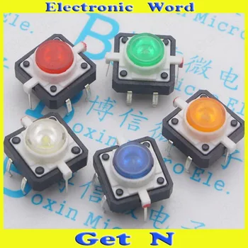 

50pcs 12*12 Small 4-Pin Reset Upright Type Switch with Yellow LED 12*12 Normally Open Push Button Micro Switch Yellow LED