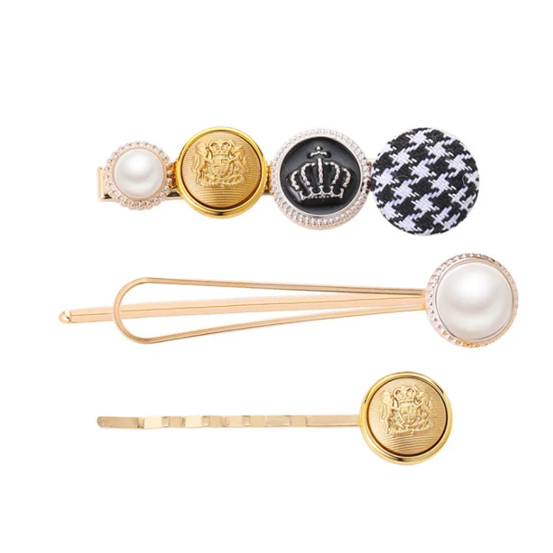 Kymyad 3Pcs/ Set Korea Fashion Metal Hairpins Imitiation Pearl Beads Hair Clips Bobby Pin Barrette Hairpin Hair Accessories - Metal color: 6