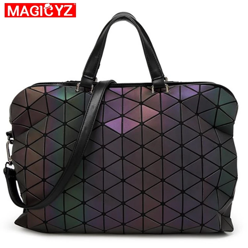 

MAGICYZ Women's Office Tote Diamond Geometric Luminous Large Business bag Folding Handbags bolso Briefcase Bag laser Laptop Bag