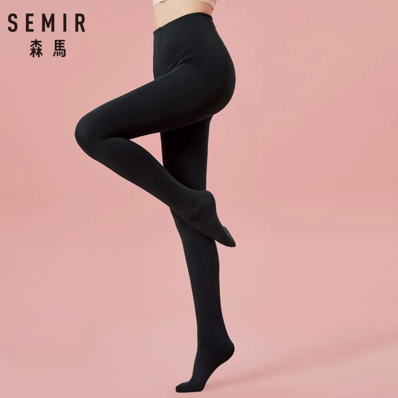 SEMIR Женские флисовые 500 денье 500D матовые непрозрачные трикотажные колготки в рубчик черные с контрольным верхом, чтобы держать В ЖИВОТИКЕ