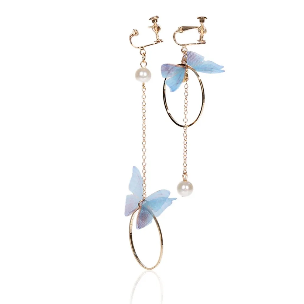 

Charming Design Bohemian Asymmetry Pearl Butterfly Circle Ear Cuff Female Clip-on Earrings Women Party Jewelry Gifts