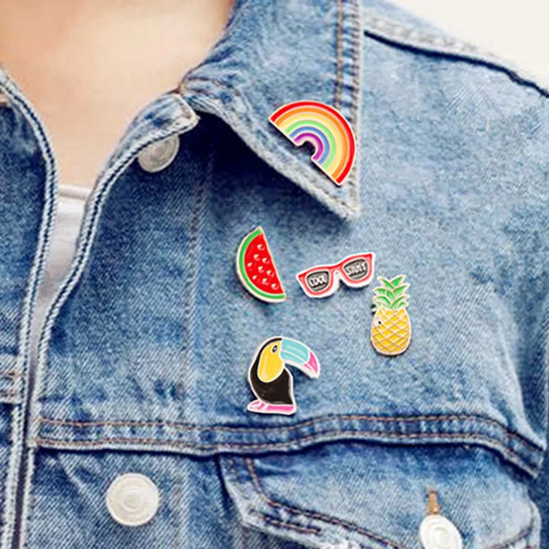1 шт. металлическая джинсовая куртка в виде фламинго радуги сердца|badges for clothes|button